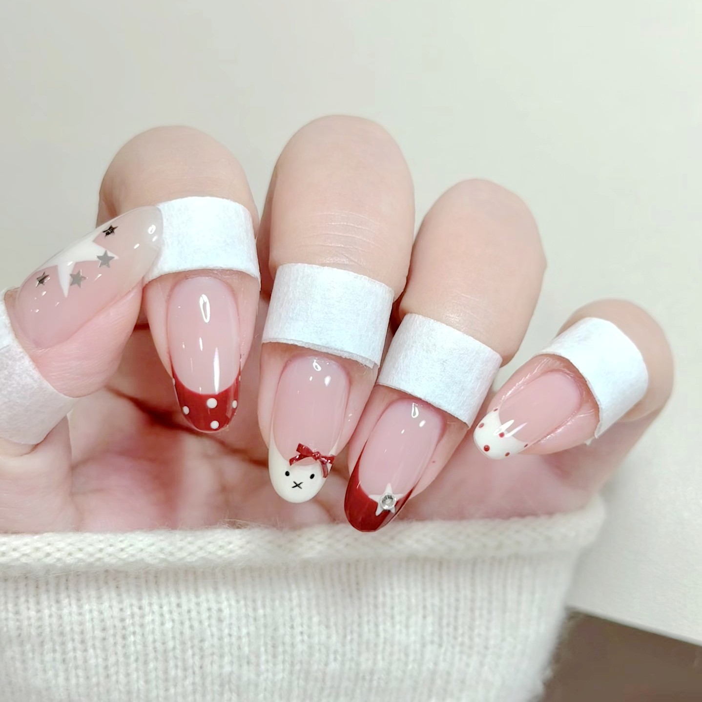 2026新年波点米菲星星法式穿戴甲中长款可爱兔子美甲成品手工定制,彩妆/香水/美妆工具,穿戴甲/甲片,淘宝优惠券,粉丝福利购,淘宝优惠卷