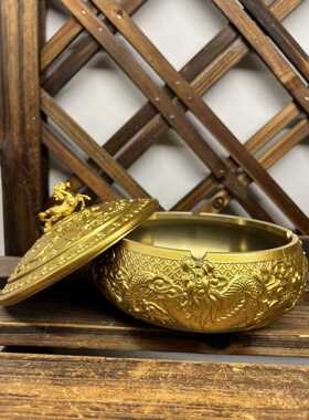 直销新款浮雕龙马烟灰缸带盖全铜黄铜办公室家用客厅高档大号烟缸