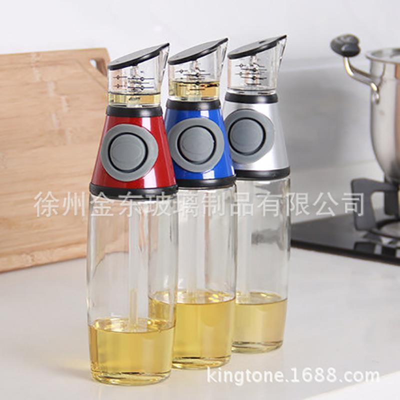 直销新款500ml家用按压式油瓶 家用食用油瓶玻璃瓶油瓶塑料油瓶不