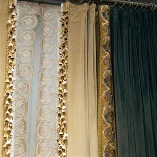 欧式 卧室遮光丝绒纯色加厚定制别墅 窗帘暗夜绿奢华大气刺绣花法式