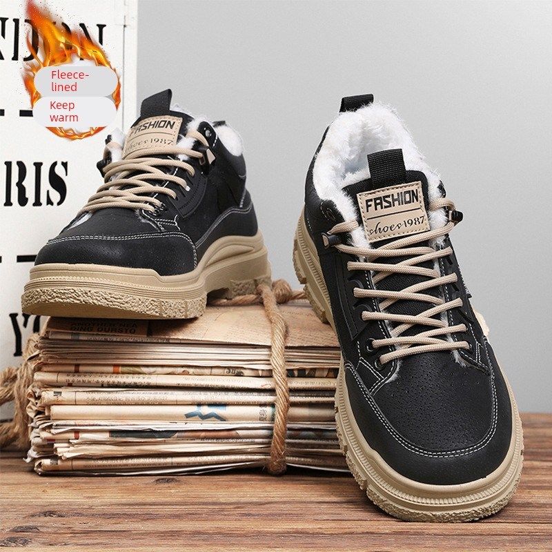 厚底马丁靴男款黑色工装风雪地靴男士棉鞋冬季加绒加厚外穿保暖鞋