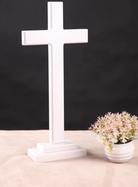 白色实木十字架摆件  大型大号木质十字架 P 放桌面 居家装饰