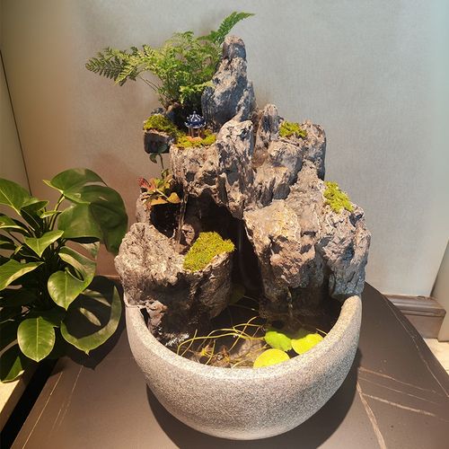 假山流水摆件桌面微景观装饰自动循环流水鱼缸客厅茶室水景装饰