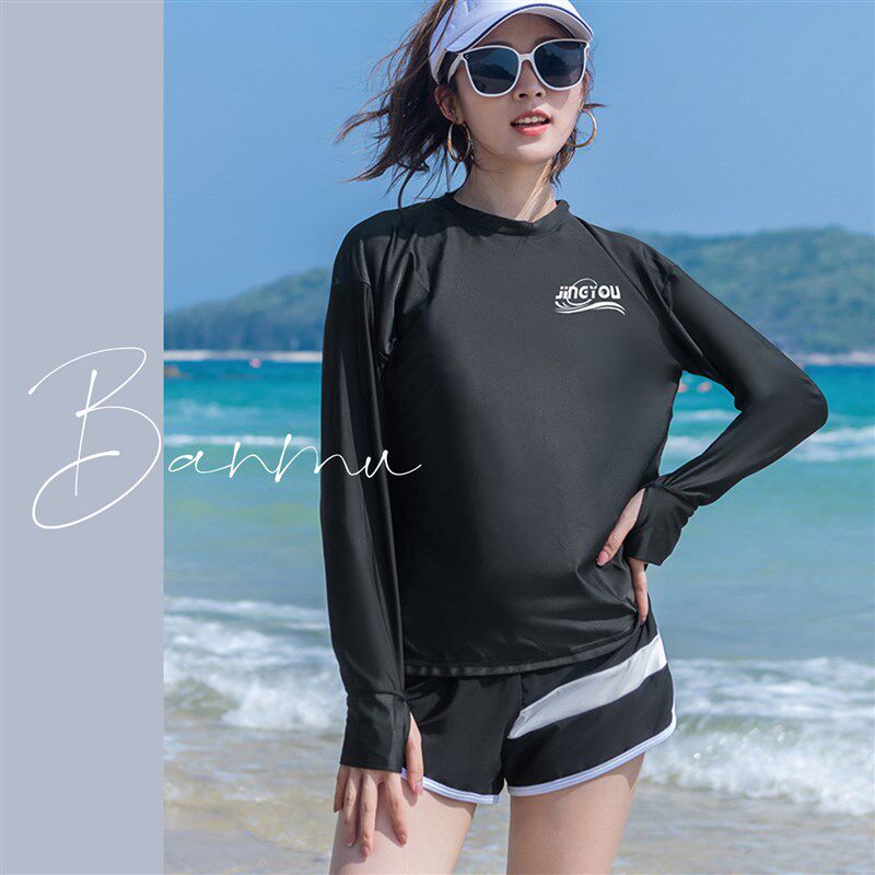 泳衣女大码微胖imm遮肉200斤裙式分体平角裤长袖泡温泉显瘦游泳衣