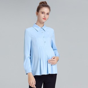 孕妇长袖 职业面试工装 衬衫 中长款 孕期衬衣白色 女宽松大码 春秋新款