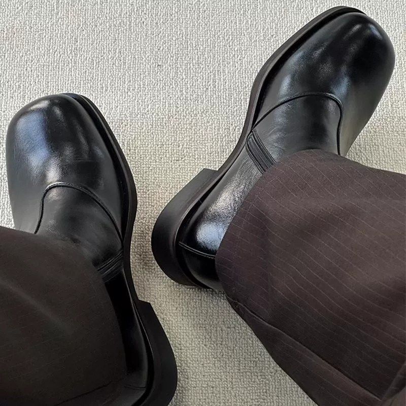 切尔靴男款方头德比鞋英伦厚底增高烟筒靴K冬季加绒拉链高帮马丁