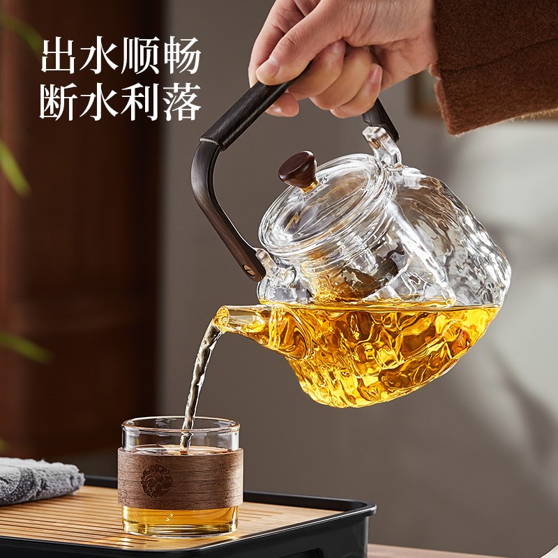 电陶炉煮茶壶茶具套装蒸煮一体耐热加厚玻璃烧水泡茶壶家用提梁壶