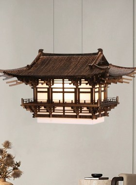 中式古建筑木雕亭子手工灯具品酒店大厅高级饭厅民宿成品吊饰摆件