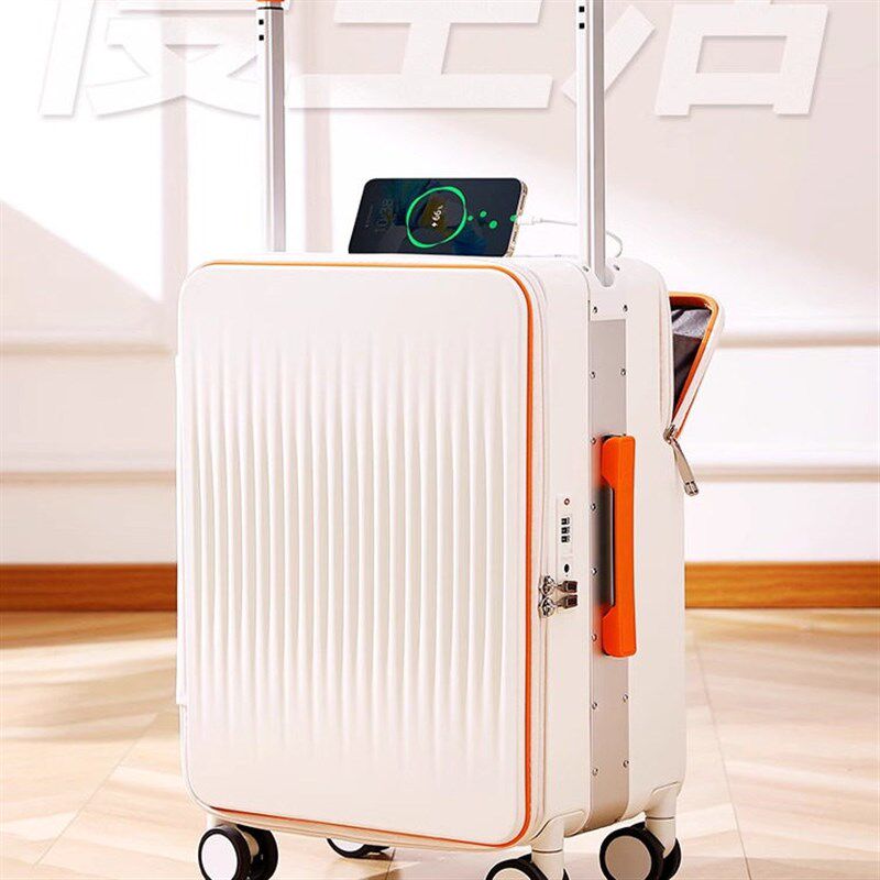 宽拉杆侧开20寸j商务登机箱女前置开口USB充电密码箱轻便行李箱