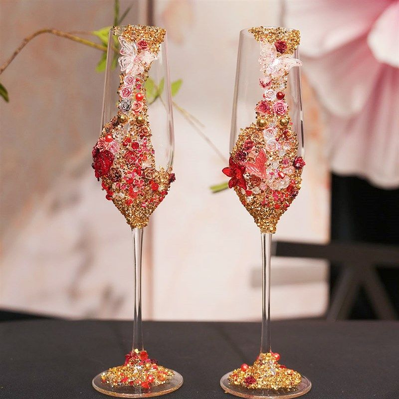 香槟杯高脚杯子一对手工敬酒杯diy材料蝴蝶装饰结婚订婚礼物新婚,餐饮具,甜酒/香槟杯,淘宝优惠券,粉丝福利购,淘宝优惠卷