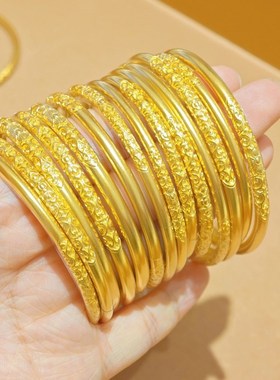 金包银古法卷草纹手镯女款实心素圈闭口镯子不掉色手环简约百搭款