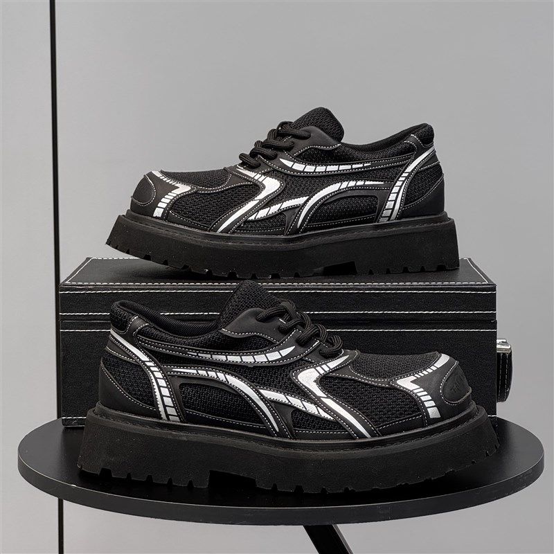 德比鞋男款2025新款纯色大头鞋百搭系带低帮鞋透气厚底增高马丁靴