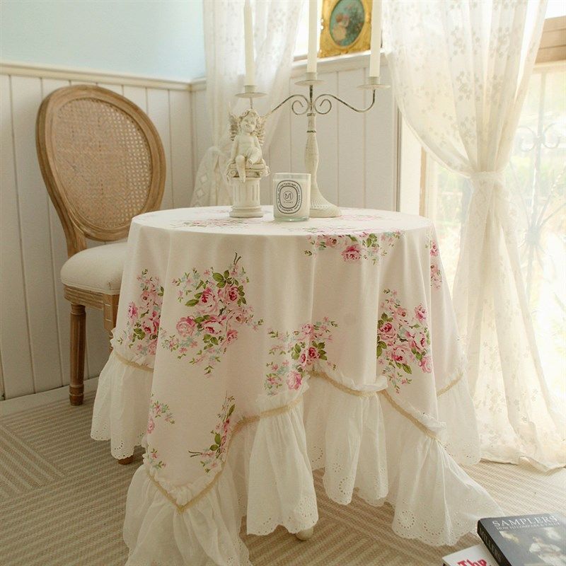 法式韩式田园玫瑰花绣花蕾丝纯棉桌布H盖布茶几布沙发盖布电视盖