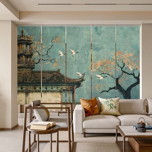 古典仙鹤屏风软隔断客厅小户型茶室升降悬挂半透明卷帘窗帘 新中式