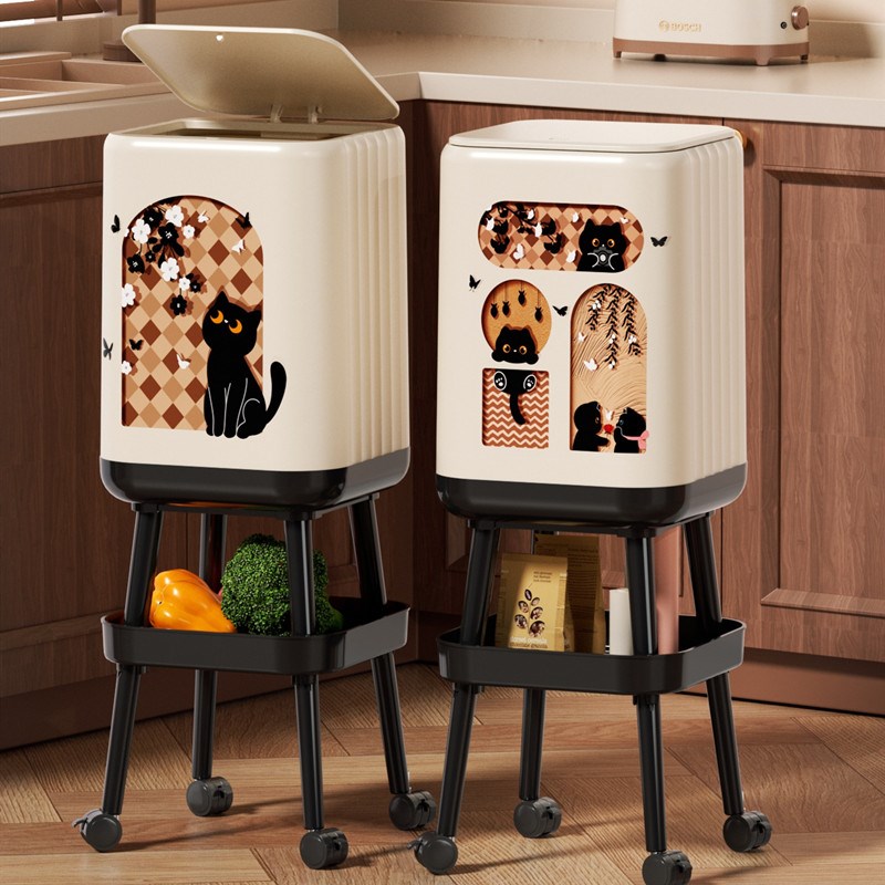 免弯腰高颜值高脚厨房垃圾桶卫生桶按压式家用大容量带轮可移动