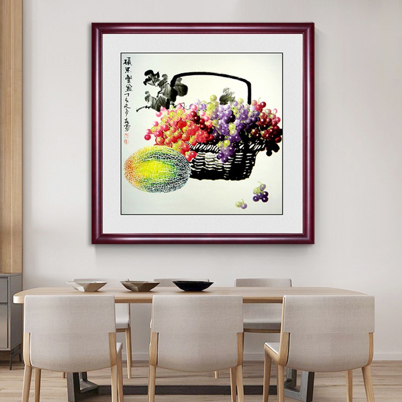 新中式餐厅装饰画硕果累累客厅挂画厨房饭厅水果壁画石榴图玄关画