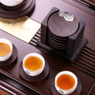 垫子黑檀实木功夫茶杯垫隔热垫杯托杯架茶具配件茶道家用 放茶杯