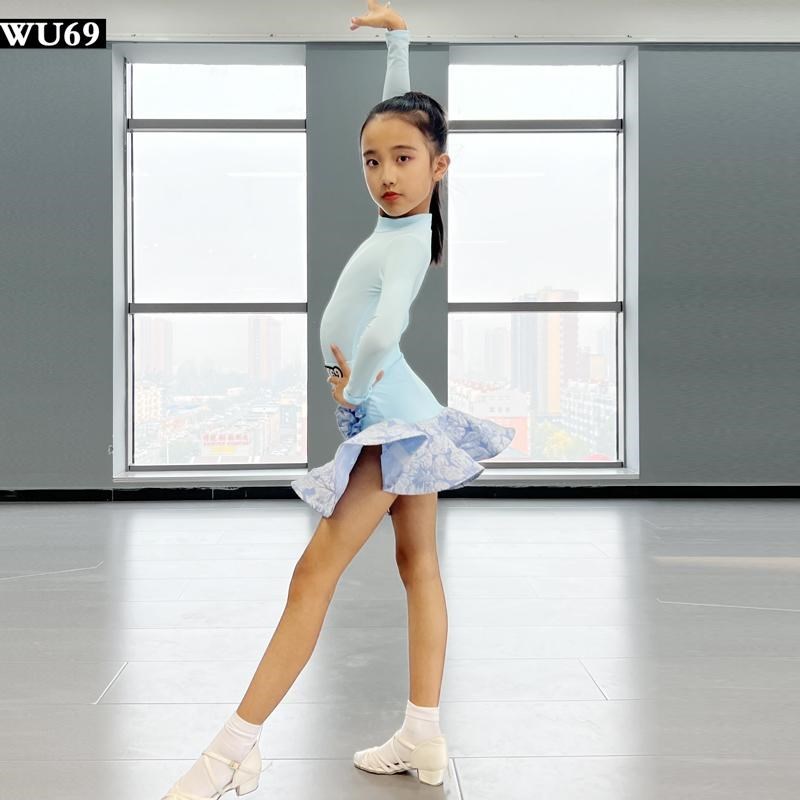 高级儿童拉丁舞练功服女舞蹈表演服装秋冬少儿拉丁舞服女长袖