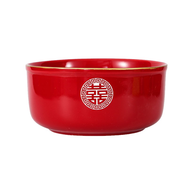 结婚6英寸大碗喜面碗娘家陪嫁用品套装喜碗婚礼红色大号面条碗筷