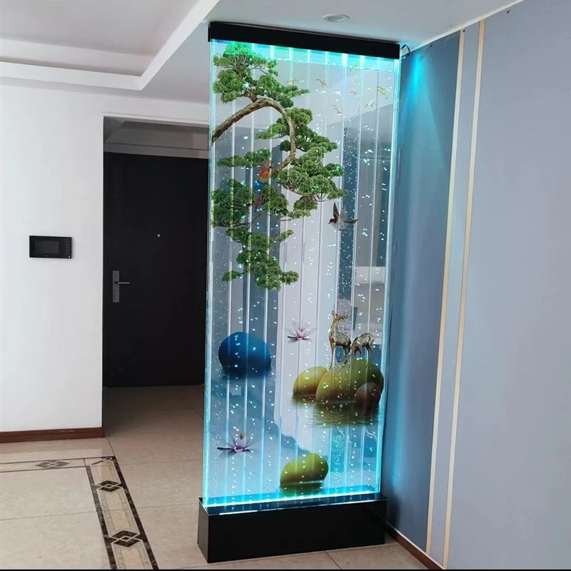 水幕字画款屏风隔断定制客餐厅玄关卫生间半墙水幕墙网红隔断屏风