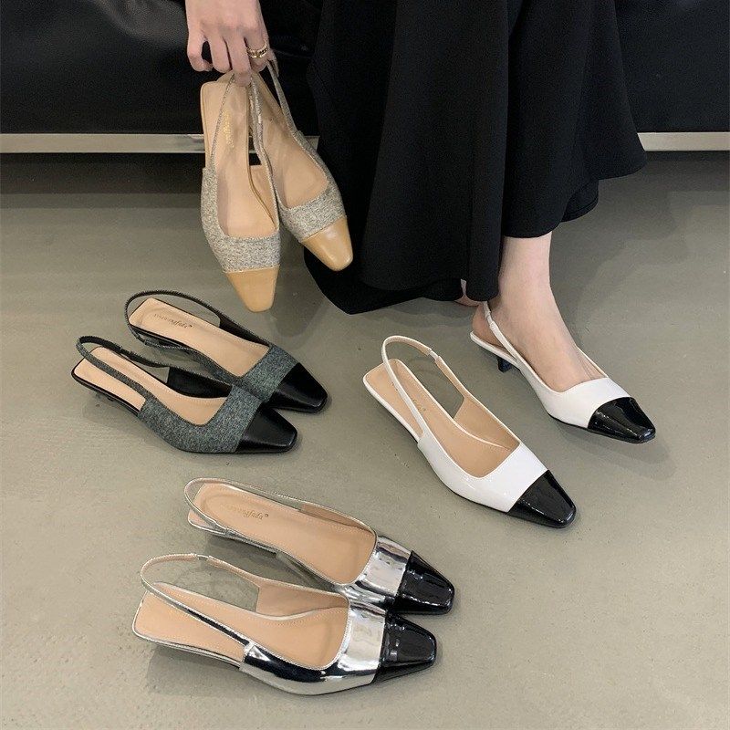 2025夏季新款气质小方头浅口后空通勤百搭小粗跟凉鞋女平底鞋,女鞋,时装凉鞋,淘宝优惠券,粉丝福利购,淘宝优惠卷