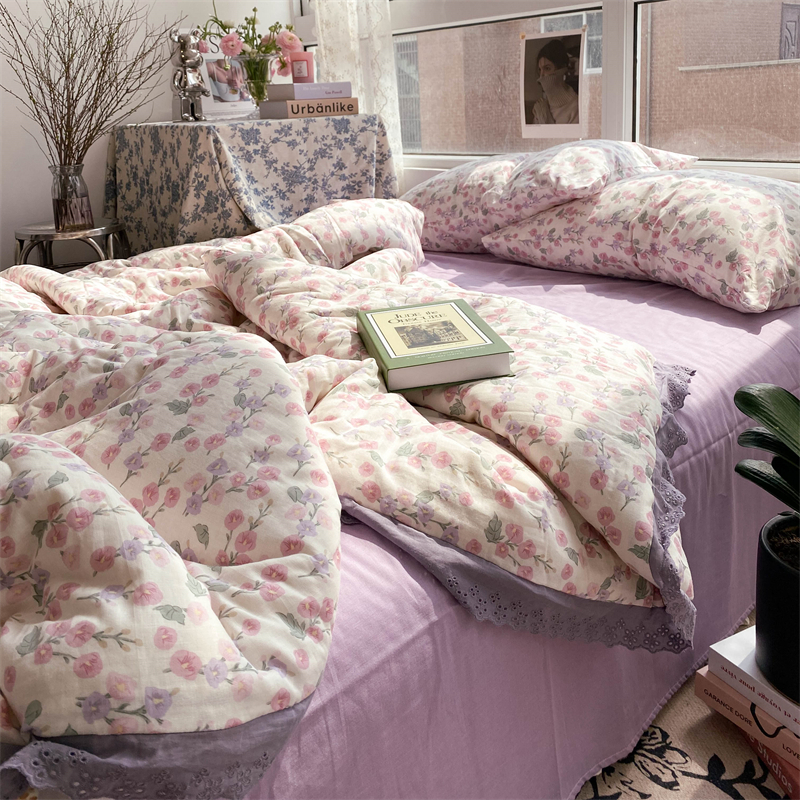 女神神秘紫夏被~全棉双层纱空调被四件套夏季双人2.0夏凉被可机洗