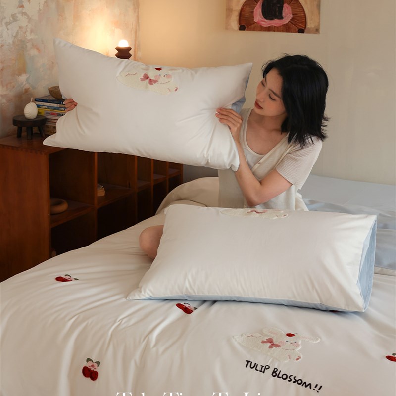 花时间生活全棉磨毛100支四件套保暖可爱卡通床单毛巾绣秋冬床品