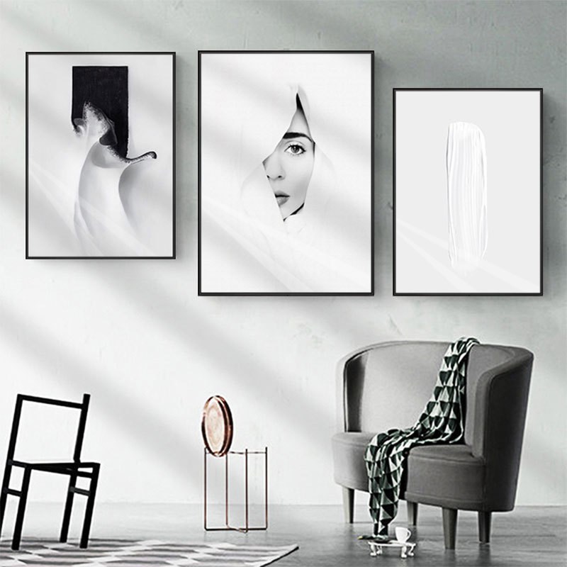现代简约抽象装饰画小众艺术软装办公室黑白简约壁画客厅玄关挂画