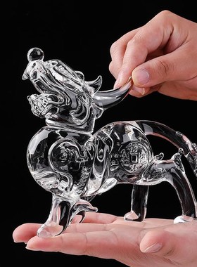 水晶貔貅招财摆件透明色吉祥家居客厅玄关皮丘财富装饰品开业礼品