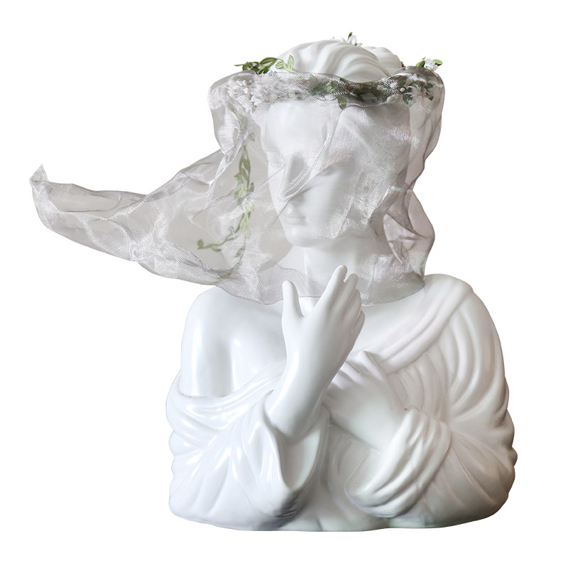 现代简约金属面纱女孩艺术雕像白色人像雕塑客厅家居别墅软装饰品