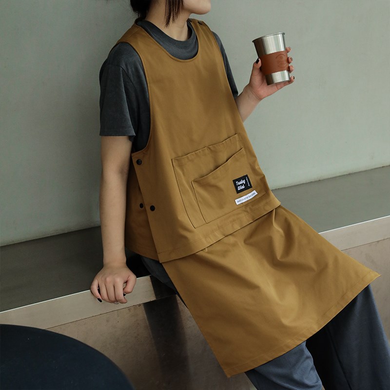 咖啡师围裙厨房家用理发店高级感年轻款工装款男士工作服定制