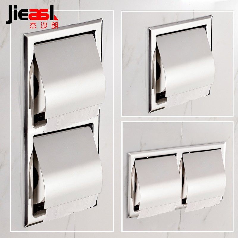 嵌入式纸巾盒304不锈钢暗装卫生间双卷纸盒酒店入墙厕所纸巾架