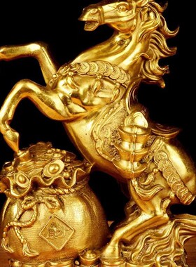 铜聚宝盆马摆件纯铜马到成功w招财生肖马客厅办公室店铺装饰工艺