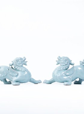 陶瓷貔貅一对招财摆件汝瓷玄关招财聚财客厅店铺公司装饰开业礼品