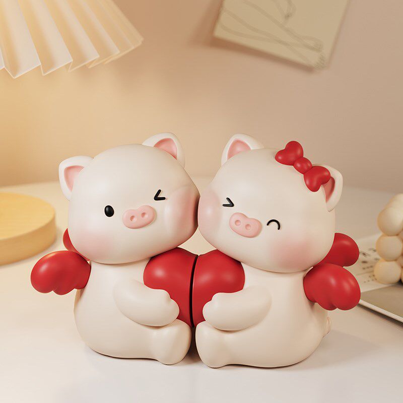 订婚结婚摆件送新人婚房床头柜布置装饰品情侣小猪娃娃送新娘礼物