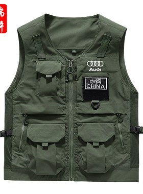 多口袋马甲定制印logo户外摄影男女马夹垂钓工装工作服魔术贴定做