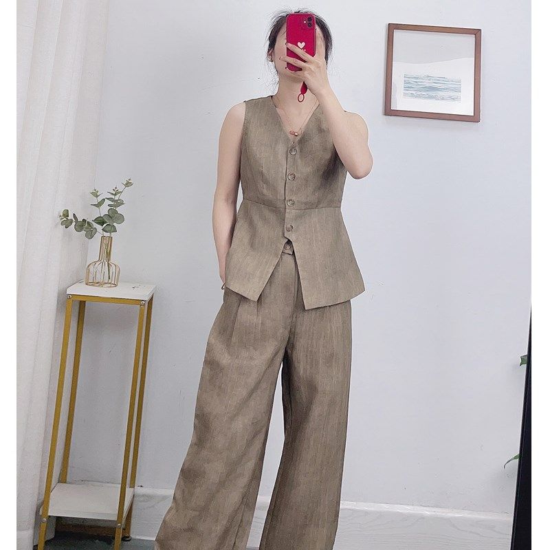 定制面料老钱风高级感扎染套装女马甲阔腿裤两件套高级感2025夏季,女装/女士精品,时尚套装,淘宝优惠券,粉丝福利购,淘宝优惠卷