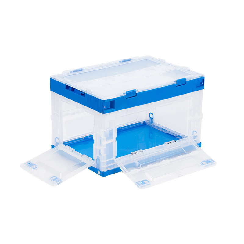 透明带盖侧开门塑料折叠收纳箱子物流折叠周转箱车载家用储物胶箱