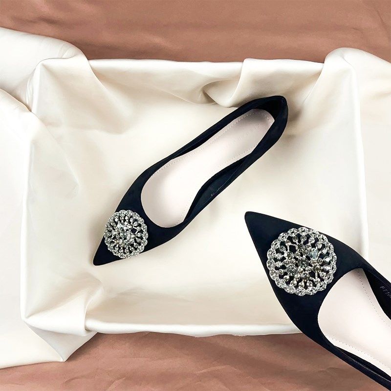 法式气质水钻尖头平底鞋女2024春秋新款黑色职业浅口日常软底单鞋,女鞋,浅口单鞋,淘宝优惠券,粉丝福利购,淘宝优惠卷