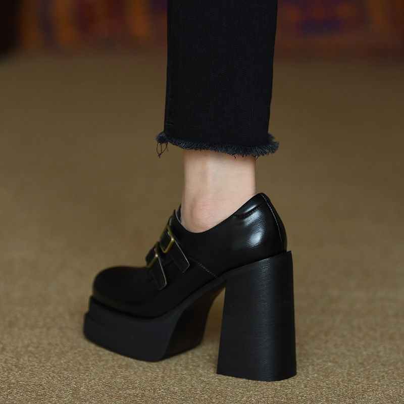 misili 粗跟深口防水台单鞋女士 2024春夏季新款小皮鞋厚底高跟鞋,女鞋,深口单鞋,淘宝优惠券,粉丝福利购,淘宝优惠卷