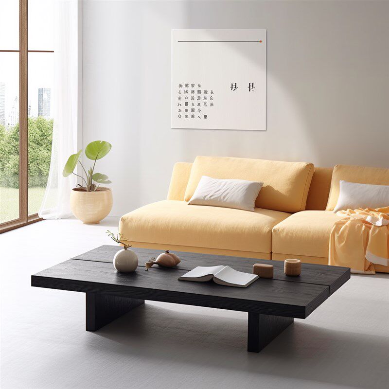 2024新款e高端小户型客厅全实木黑色茶几极简侘寂风艺术个性家用