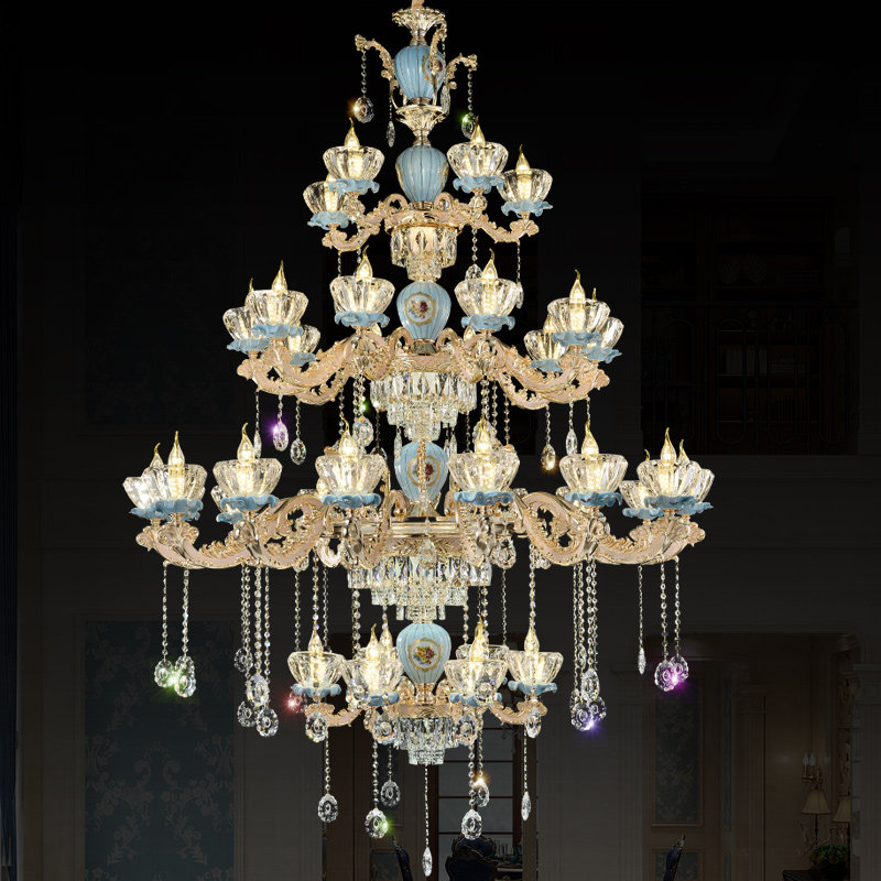 豪华大气三四层 欧式陶瓷锌合金水晶吊灯 别墅复式楼梯大吊灯灯具,家装灯饰光源,客厅吊灯,淘宝优惠券,粉丝福利购,淘宝优惠卷