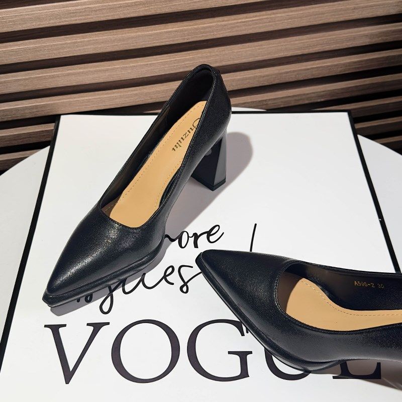 防水台通勤职业黑色浅口粗跟单鞋女不累脚2024年新款夏尖头高跟鞋