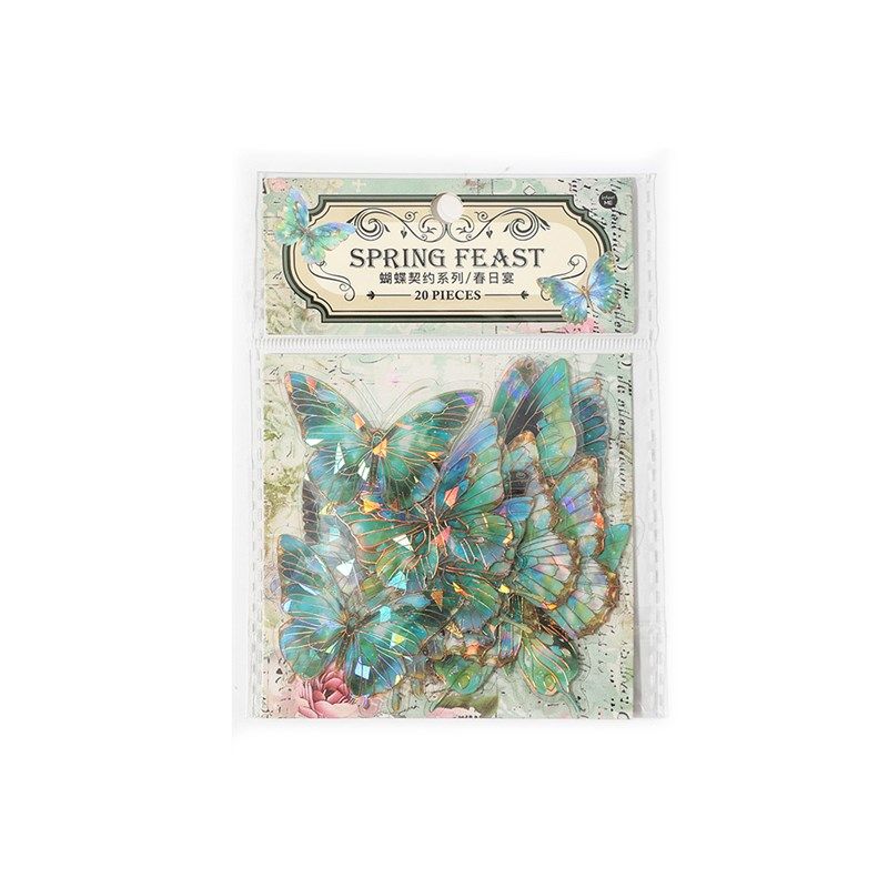 蝴蝶炫彩PET贴纸立体镭射贝壳光流麻痛包手帐拼贴DIY装饰素材贴