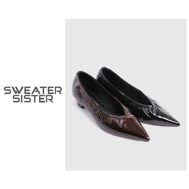 毛衣姐姐 简约时尚褶漆皮浅口尖头粗跟单鞋女25-610,女鞋,深口单鞋,淘宝优惠券,粉丝福利购,淘宝优惠卷