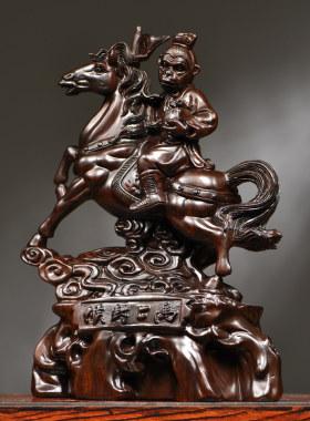 黑檀木雕马上封侯摆件实木新中式马家居客厅办公桌面装饰工艺礼品