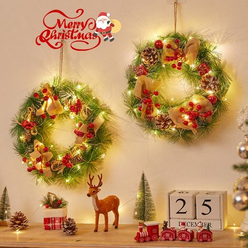 圣诞节装饰品蝴蝶结花环藤圈门挂吊饰创意藤条小挂件场景布置道具