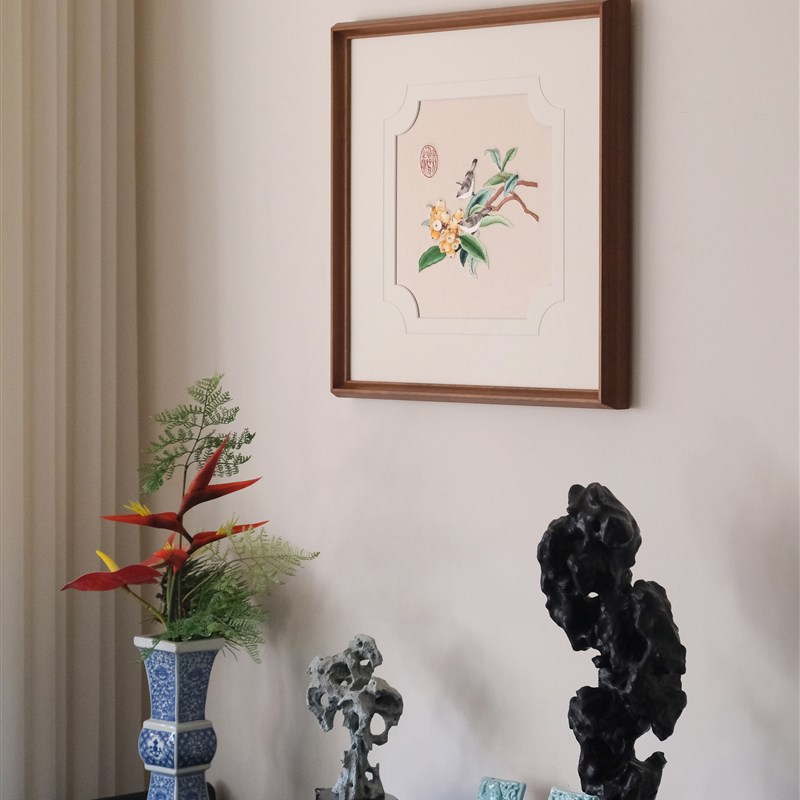 苏绣新中式挂画非遗绣片装裱唐宋花鸟设计师艺术书房父母房装饰画图片