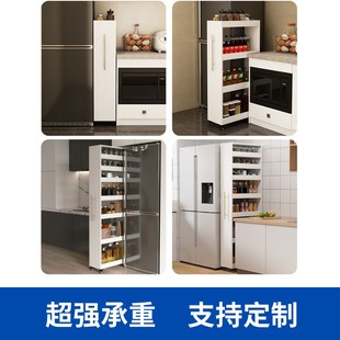 定制怪物超薄冰箱侧边夹缝柜实木侧抽拉收纳缝隙柜极窄带轮置物架