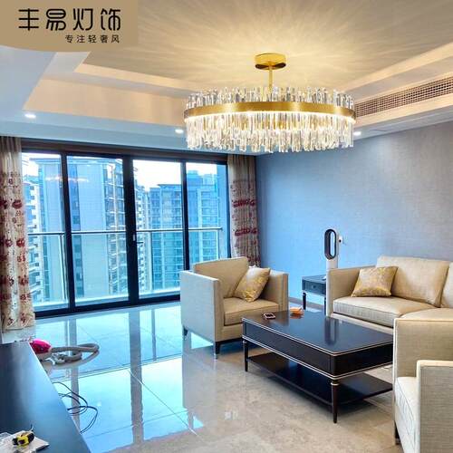 轻奢水晶吊灯客厅灯2024新款高端现代简约大气主圆形灯具网红吊灯